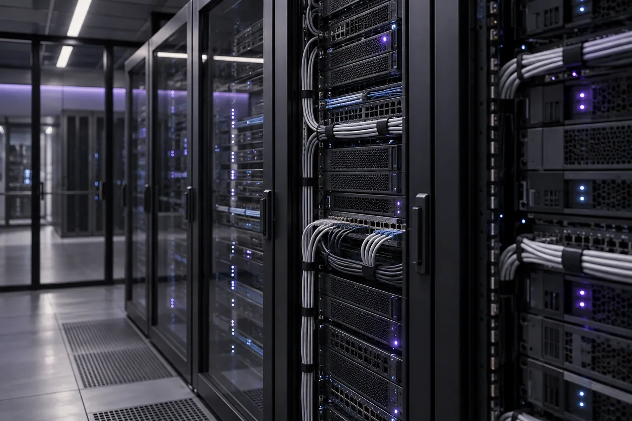 Illustrative server infrastructure with orderly racks and cabling