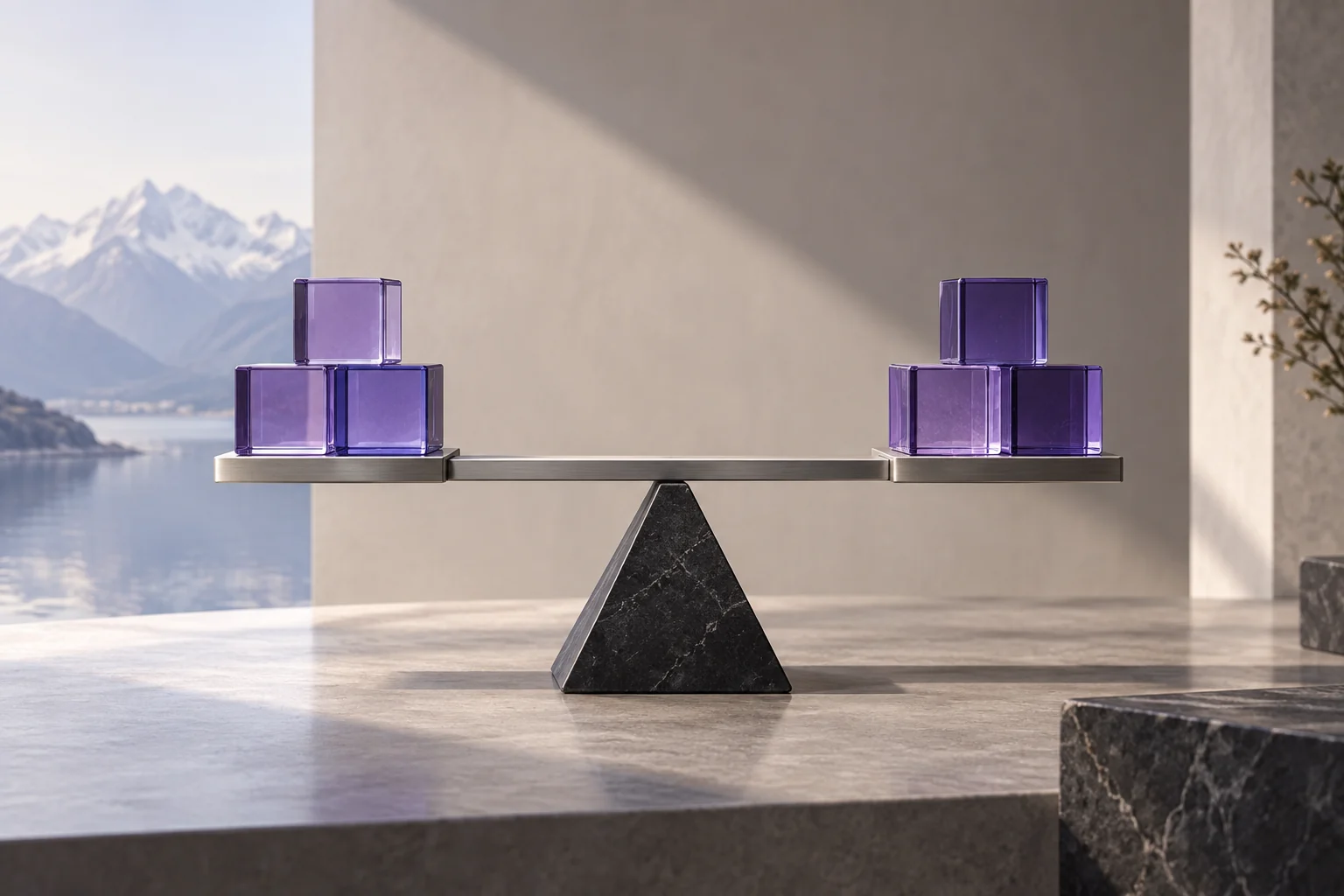 Precision balance instrument weighing translucent glass cubes
